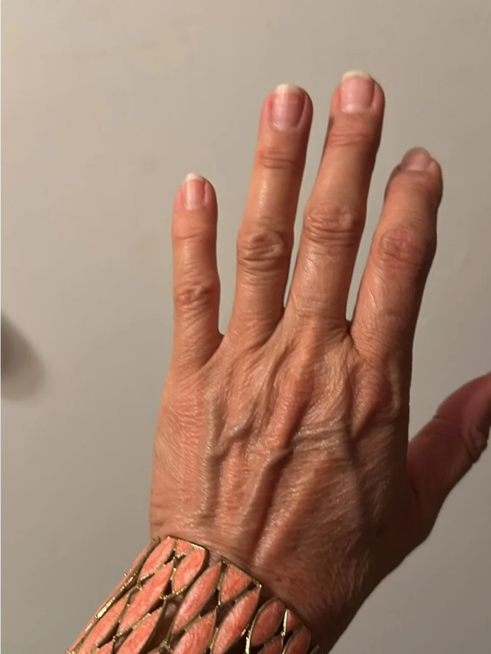 Gold-Tone Peach/Coral Enamel Open-Work Stretch Cuff Bracelet